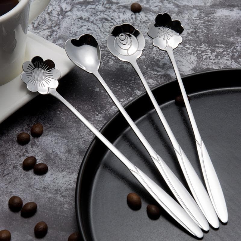 Stainless Steel Leaf Design Spoons, Creative Coffee Stirring Spoons, Multi-Function Cake Dessert Daily Use Spoons Long Spoon - 4PCS