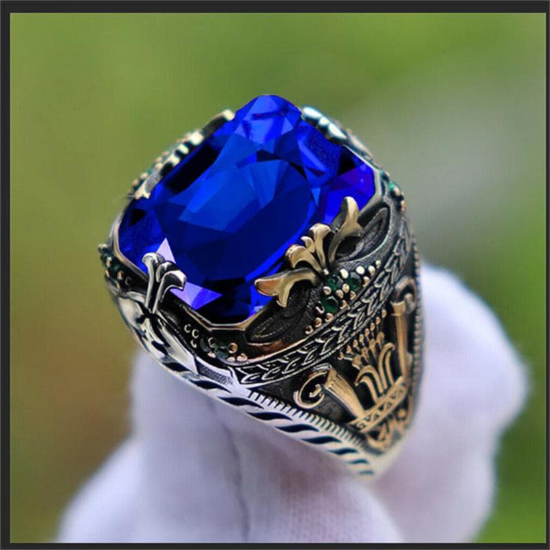 Inlaid Emerald Men's Luxury Ring Personality Retro Domineering Gem Sapphire Ring To Attend The Banquet Party Business Jewelry 13