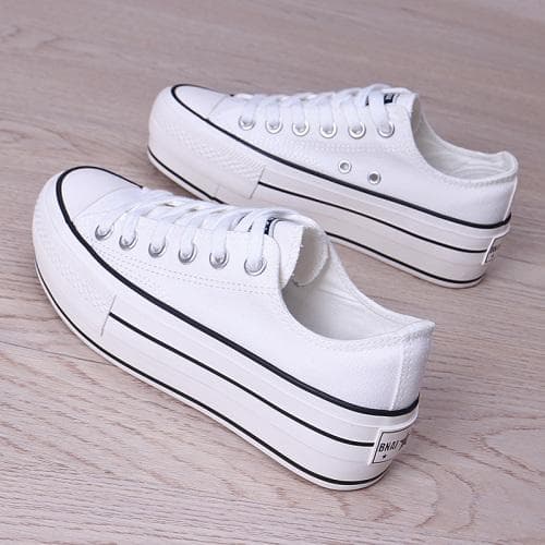 Black Canvas Shoes Women's 2022 New Korean Version Ulzzang Hundred Set of Muffin Platform Student Ins Tide Work Shoes 40 white