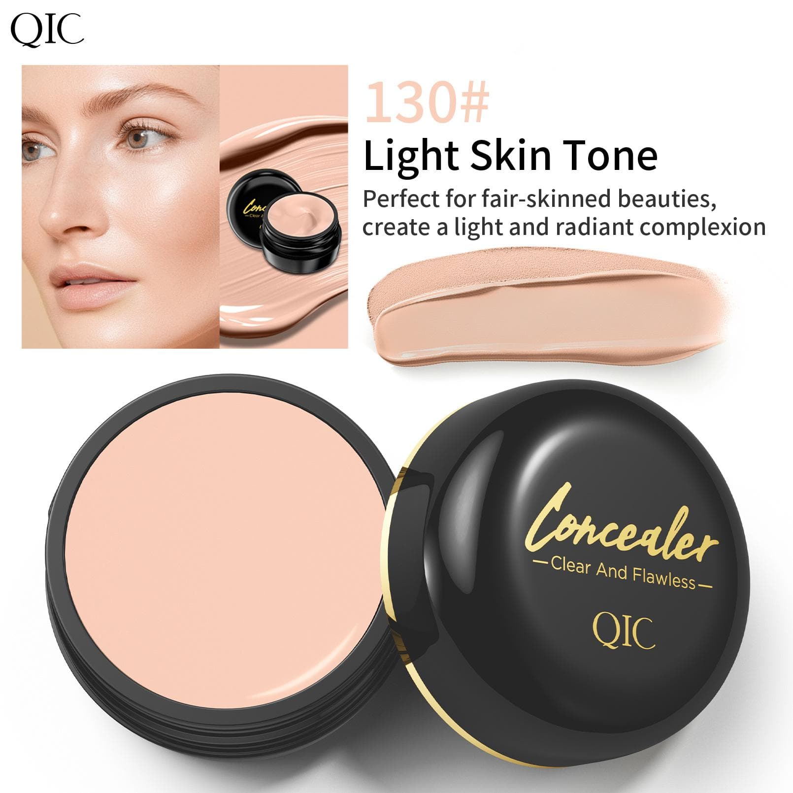 Full Coverage Concealer Cream - Waterproof, Matte Finish for All Skin Tones, Hides Scars & Dark Spots, Long-Lasting, Multi-Color, Plant-Based Formula 130#