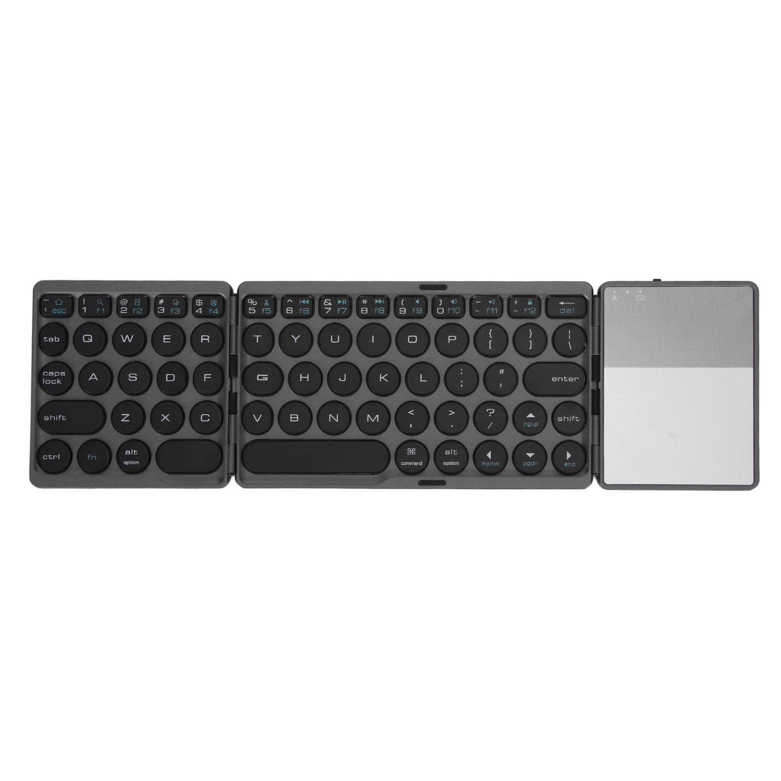 Round Key Bluetooth Foldable Keyboard with Touchpad Universal 140mAh Wireless 64 Key Folding black