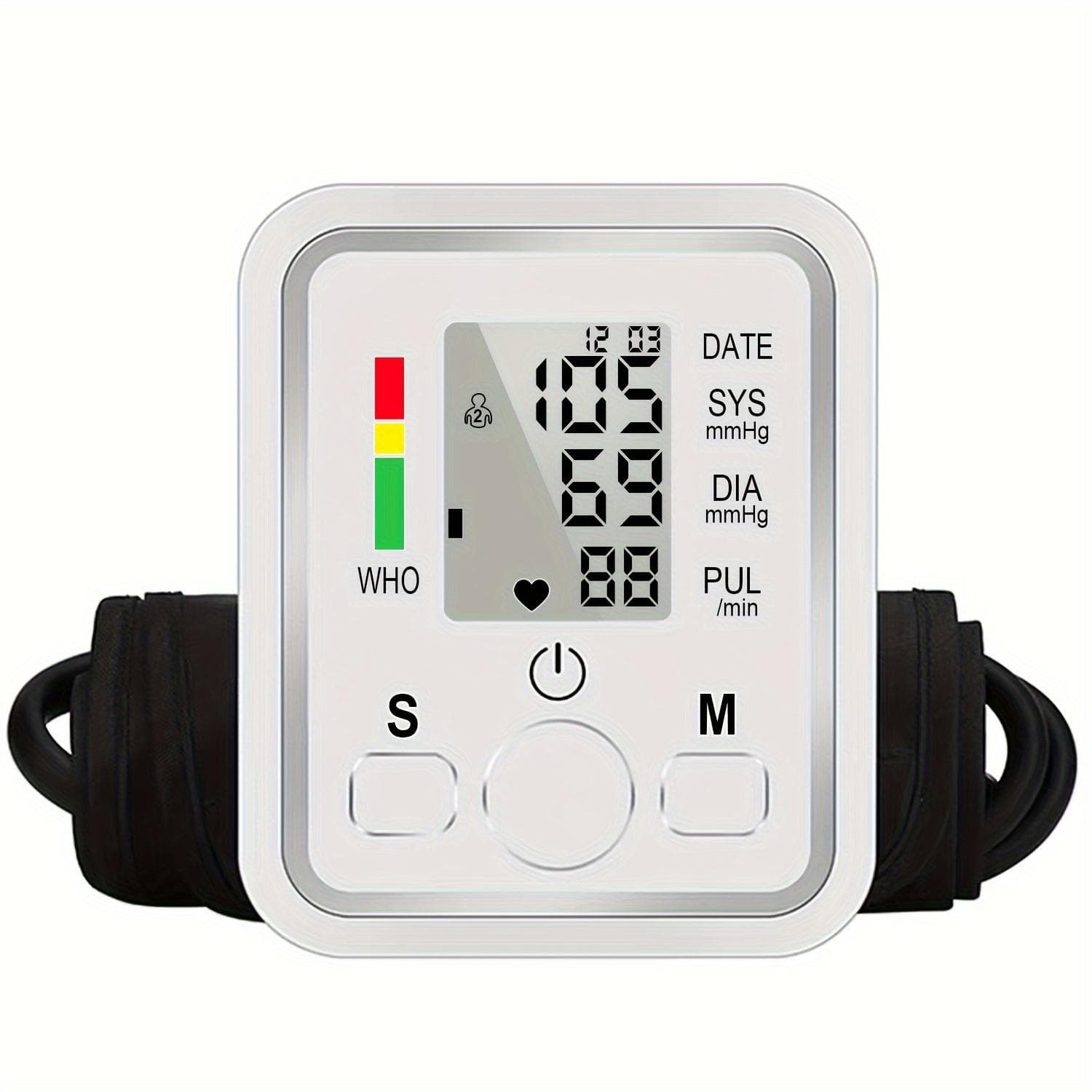 Upper Arm Automatic Blood Pressure Monitor BP Sphygmomanometer Pressure Meter Tonometer for Measuring Arterial Pressure No Voice white