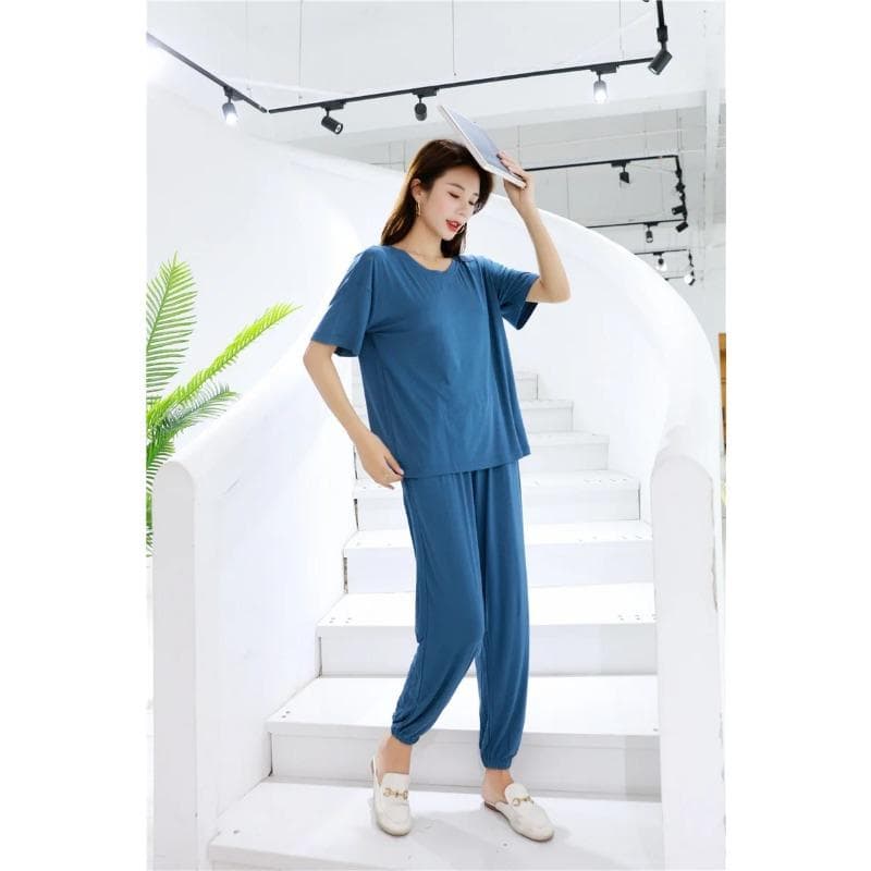 Spring and Autumn Women's Modal Pajamas Set Large Size Home Clothes Loose Two-piece Summer Pajamas Women's Sleeping Set L