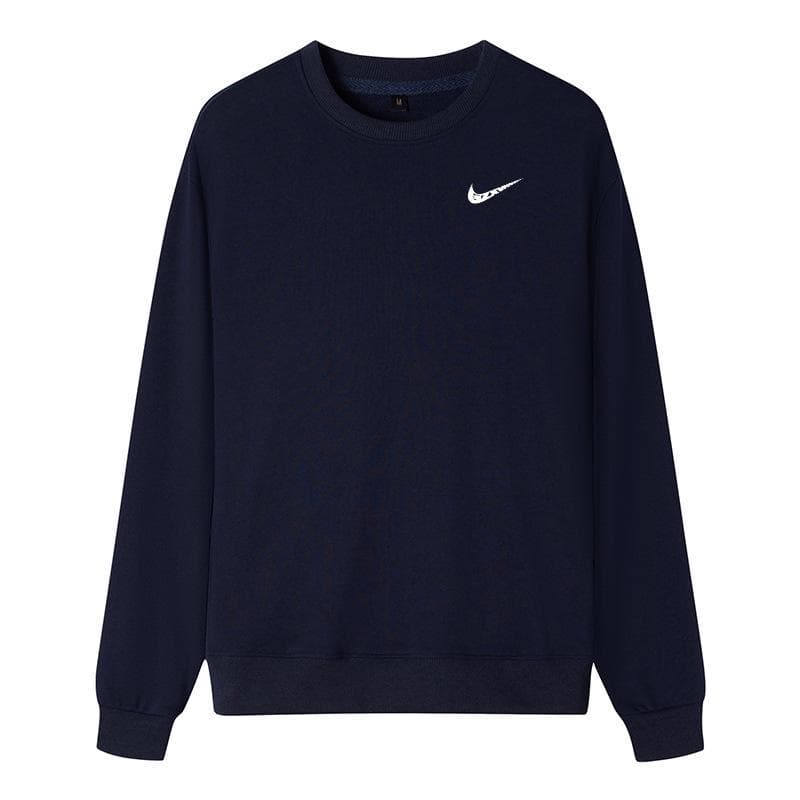 Men's Cotton Round Neck Sweatshirt: Spring/Fall Loose Fit, Plus Size, Solid Color, Couple Sportswear, Long Sleeve T-shirt Jacket with Logo. 5XL navy blue