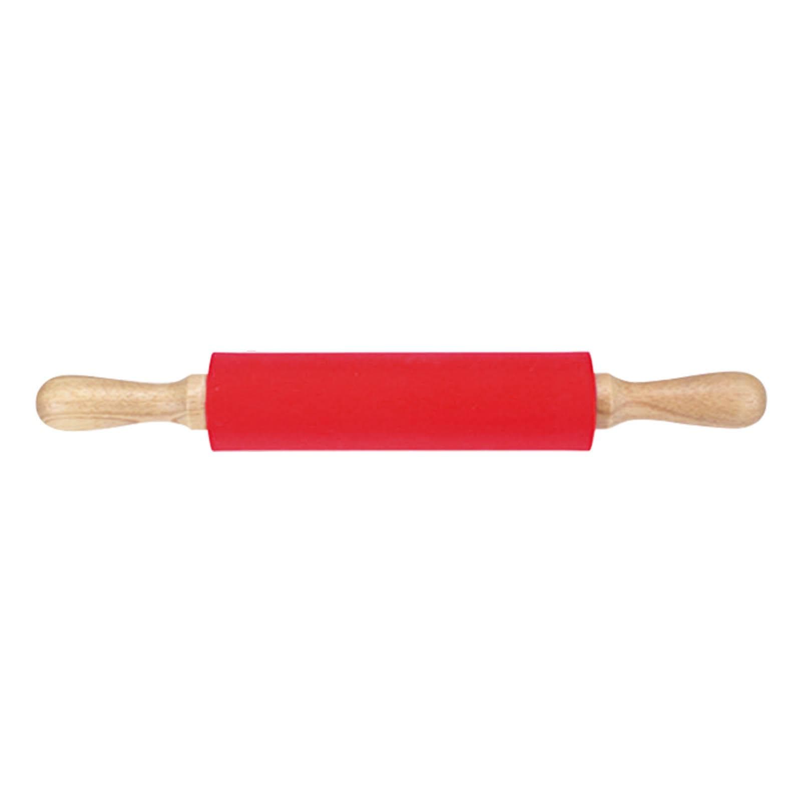 Extended Silicone Rolling Pin Solid Wooden Handle Non Stick Surface Rolling Pin Baking Tools Red red