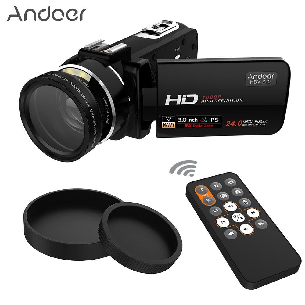 Andoer HDV-Z20 Portable 1080P Full HD Digital Video Camera with 37mm 0.45* Wide Angle Lens Max 24