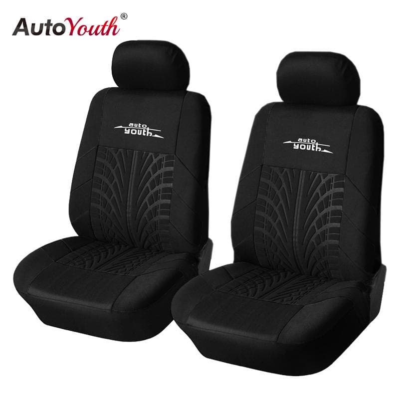 Front Car Seat Covers Universal Tire Track Detail 2 Pieces Universal black