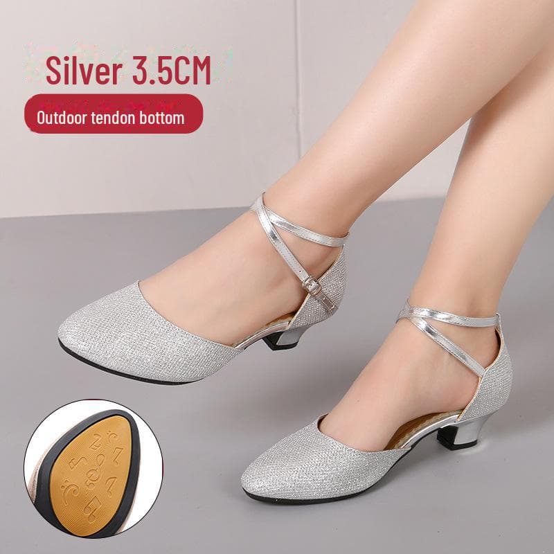Women's Latin & Ballroom Dance Shoes - Soft Sole for Square Dancing 40 silver