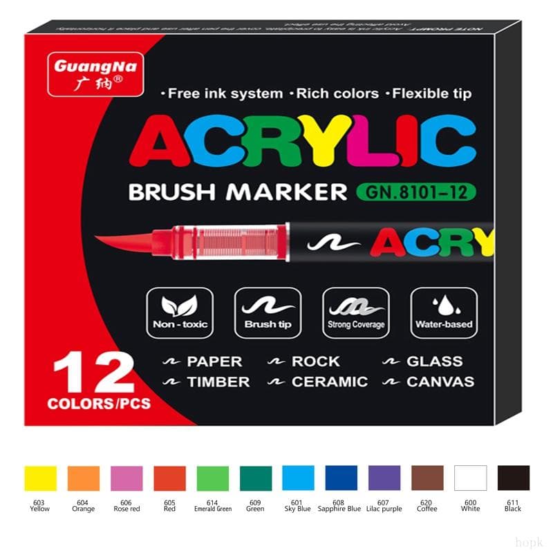 12-72 Colors Acrylic Paint Markers Brush Tip Pens Set for Fabric Rock Painting Wood Canvas Stone Christmas Gift Art Supplies