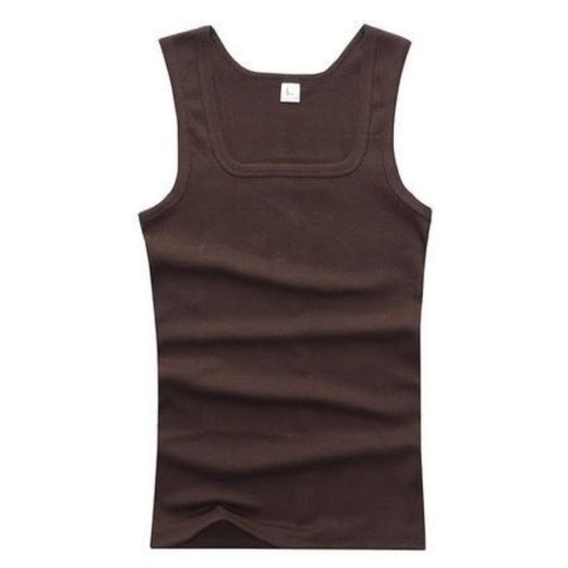 Men Muscle Vests Cotton Underwear Sleeveless Tank Top Solid Muscle Vest Undershirts Square Collar Gymclothing Bodybuilding Tank Tops L brown