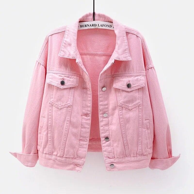 Spring autumn New Denim Jacket Women Casual Tops Short Coat Female color Jean Jackets Loose Outerwear Woman Tops XL pink