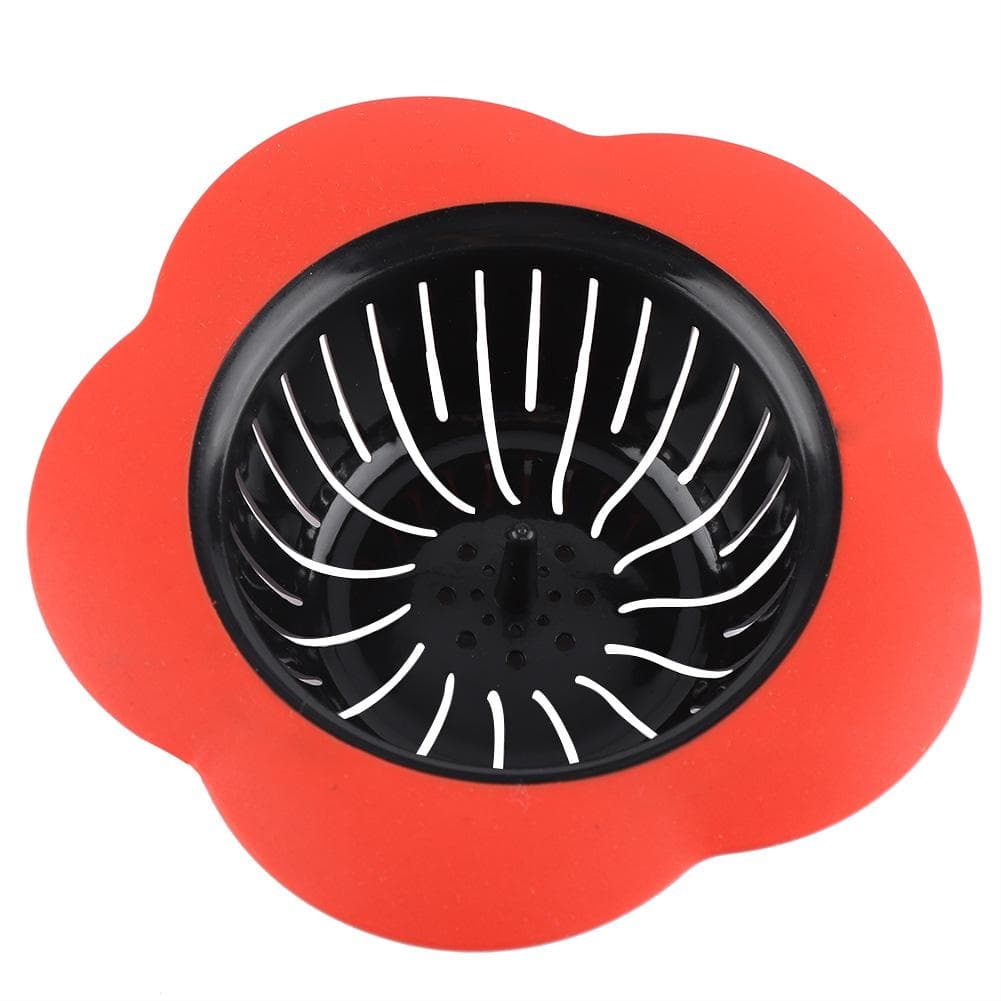Flower Shaped Plastic Basin Sink Strainer Drain Stopper Kitchen Bathroom Accessories (Red)
