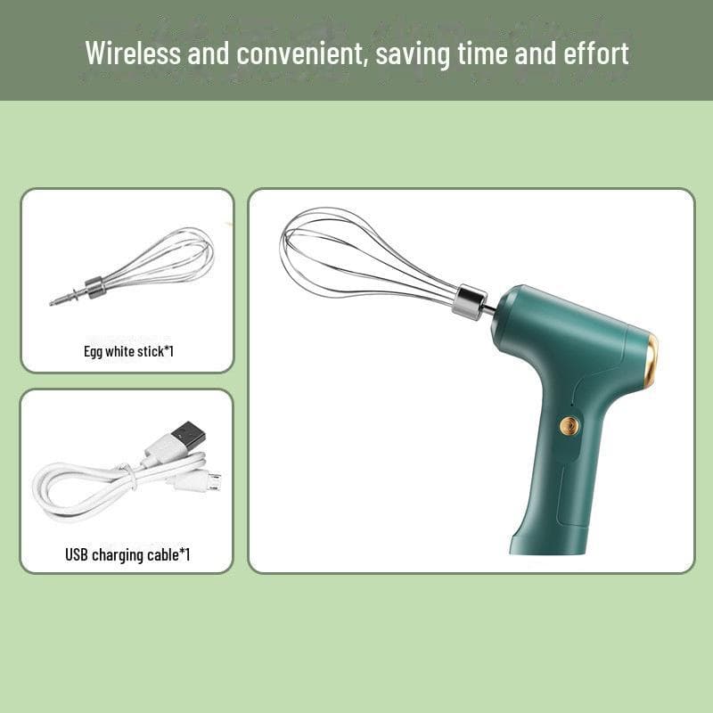 Wireless Electric Mini Egg Beater: Automatic Handheld Cream Whipper and Cake Mixer single head green