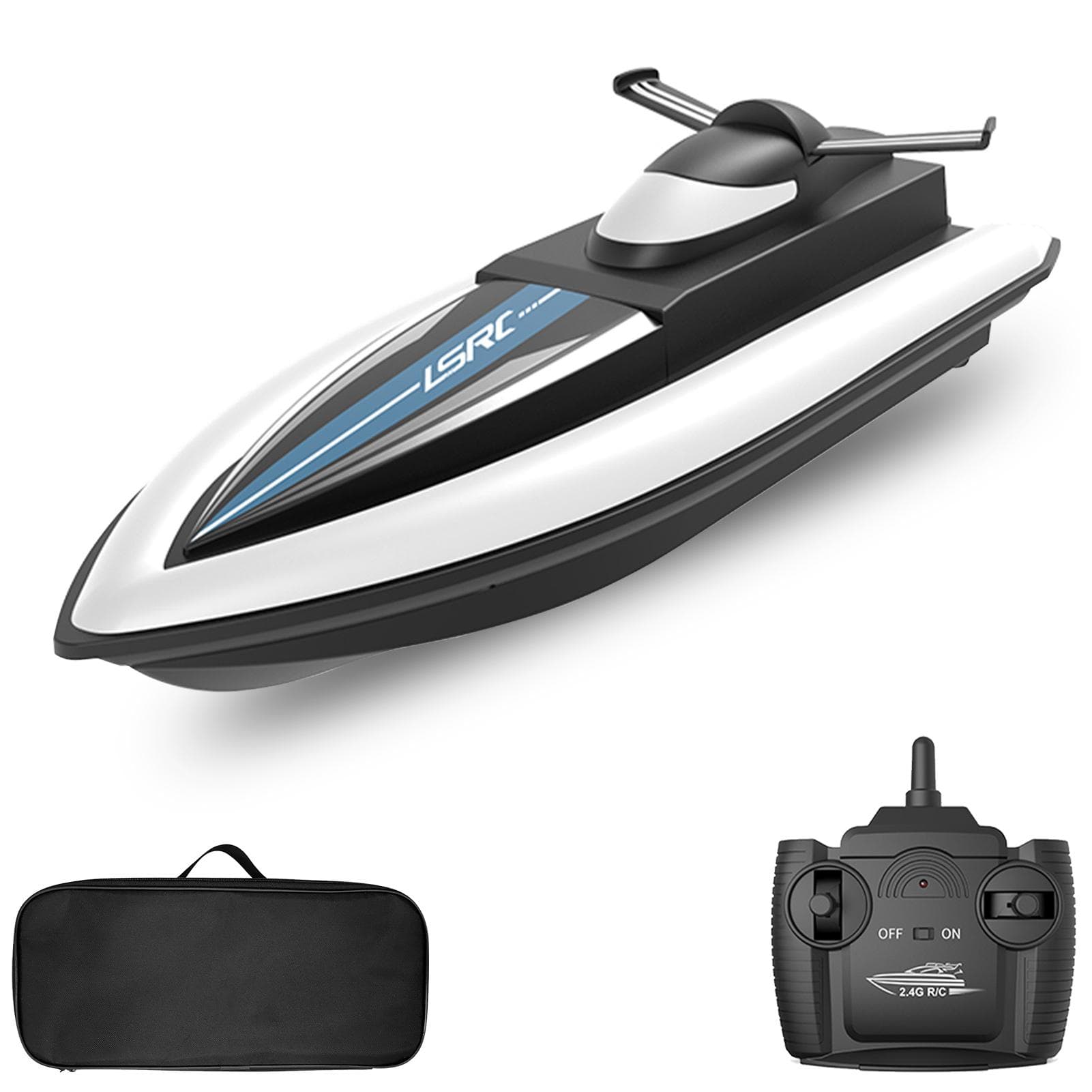 LSRC RC Boat Remote Control Boat Race Boat 2.4GHz Waterproof Toy for Lake Pool Sea Gift for Kids 1 battery black