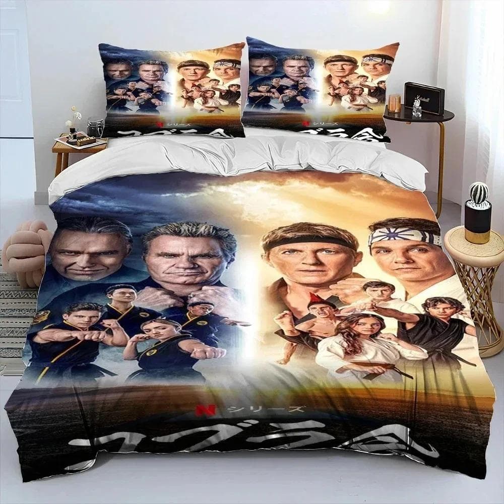 3D Print Cobra Kai Karate Bedding Set Duvet Cover Bed Set Quilt Cover Pillowcase Comforter king Queen Size Boys Adult Bedding 140X200cm-2pcs