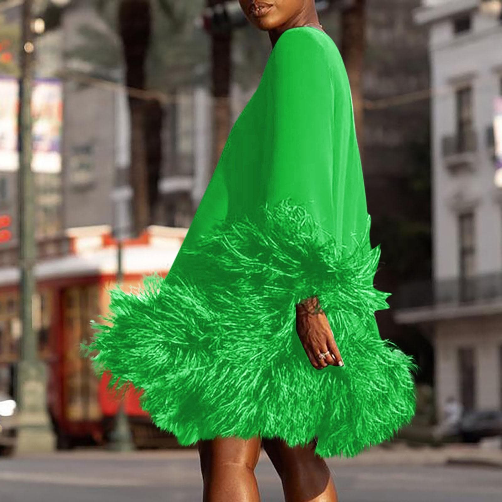 Women's Fashion Solid Color Round Neck Long Sleeve Patchwork Casual Dress XXXL green