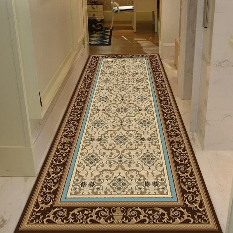 Luxury Corridor Long Carpets For Runner Hallway Blue Gold Jacquard Rug Living Room Hotel Stairway Mat Nonslip Home Kitchen Rug 80x300cm 31.4x118in