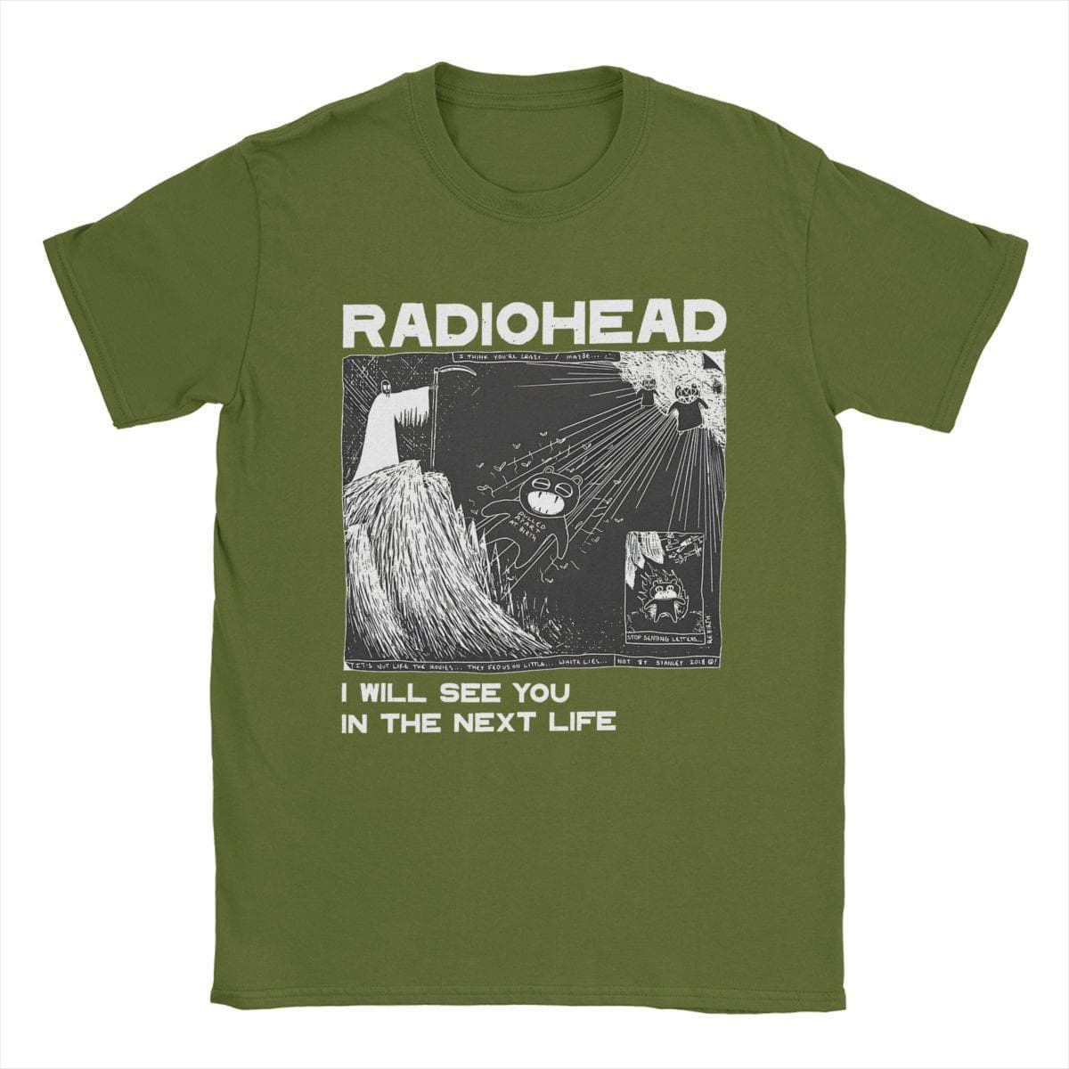 Vintage Radiohead T-Shirt for Men Crew Neck 100% Cotton T Shirt Short Sleeve Tee Shirt Adult Clothing XXL army green