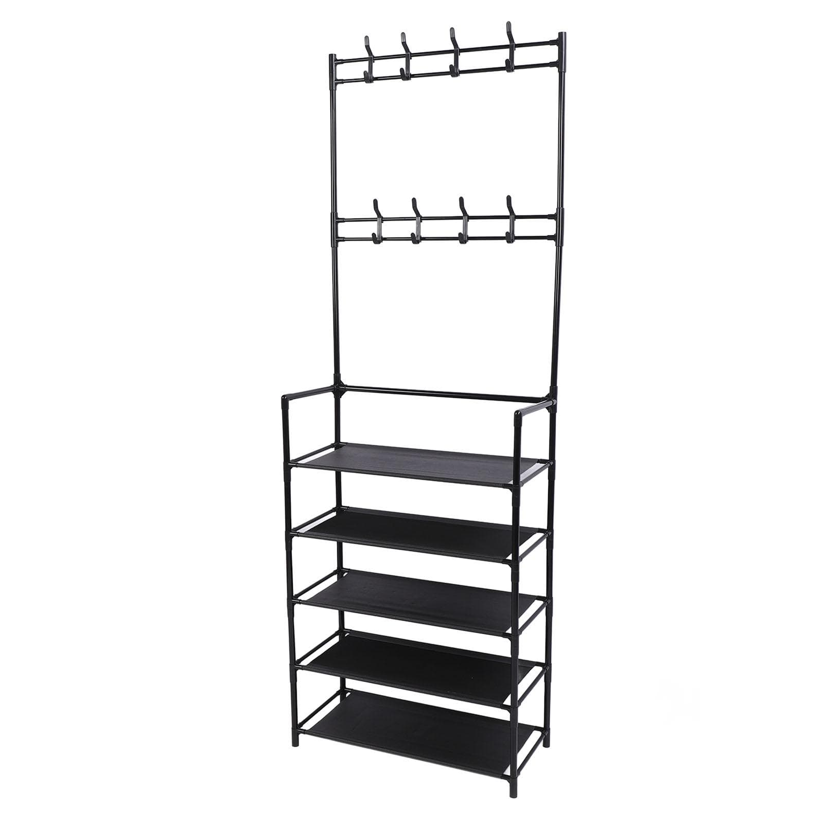 Coat Shoe Rack with Hooks 68.9in 5 Tier Metal Multifunctional Dust Proof Ample Space Coat Shoe black