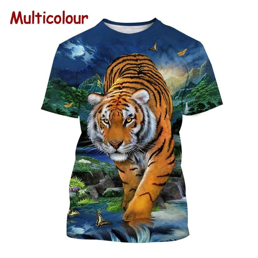 Tiger 3D Cool T-shirt Fashion Men's Animal Art Tiger T-shirt Harajuku Novelty Hip Hop Unisex Street Short Sleeve L tan