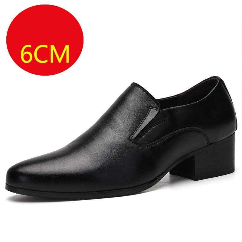 6-8 cm Height Increasing Men Business Dress Shoes Slip On Pointed Toe Cowhide Leather Classic Men Formal Oxfords Black 38