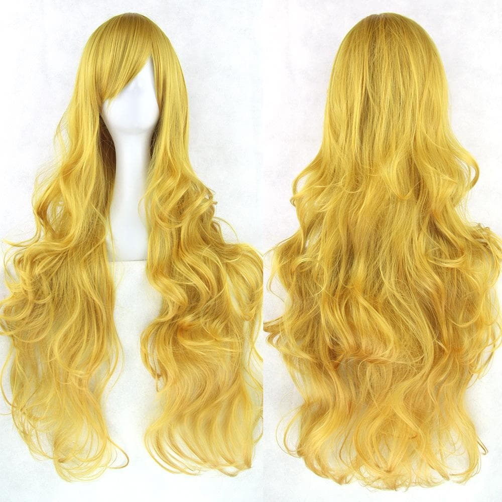 80CM Top Quality Side Bang Layered Shaggy Long Curly Heat Resistant Charming Cosplay Wig yellow