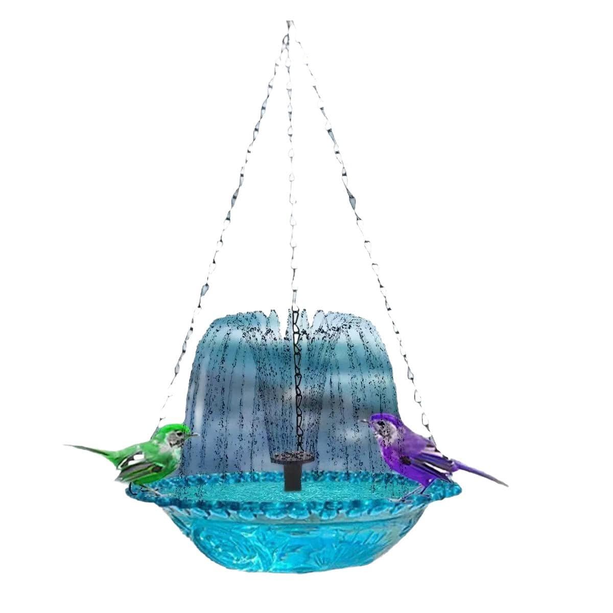 Solar-Powered Hanging Bird Feeder and Floating Bird Bath Fountain for Outdoor Balconies. Purple Feeder + Solar Panel