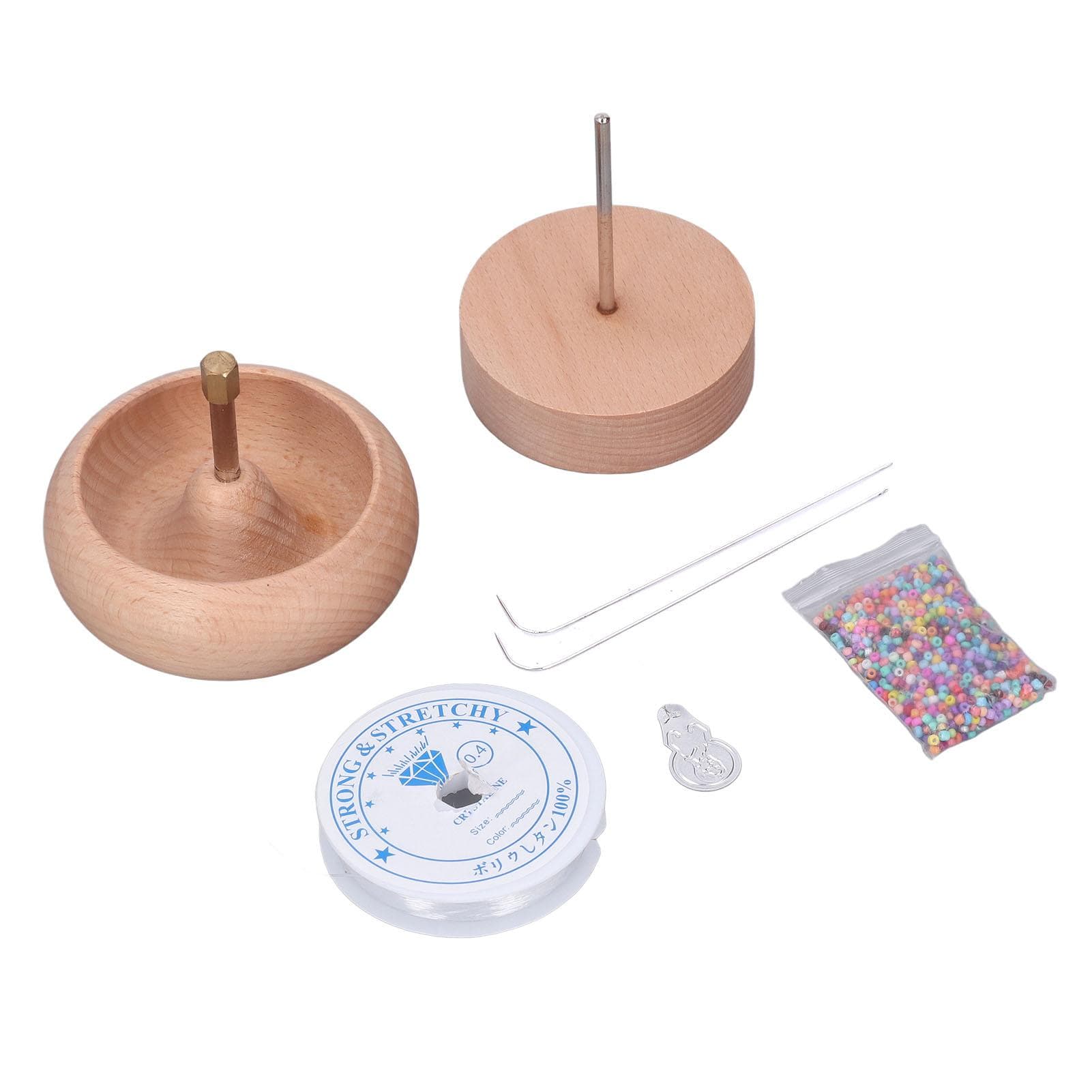 Bead Spinner DIY Beading Turning Bowl 10cm Wooden Manual Beading Threader Tool Kit for Jewelry