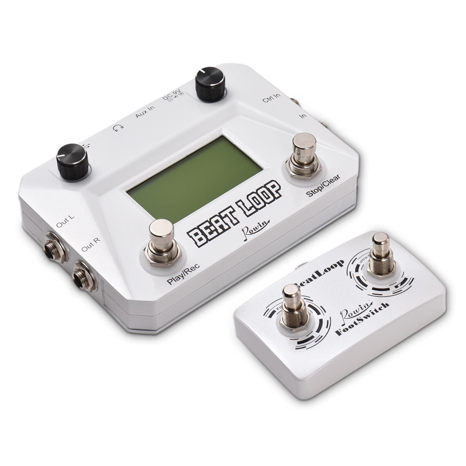 Rowin Drum Machine Pedal Circular Recording Guitar Looper Pedal 40 Drums Rhythm LCD Backlight white