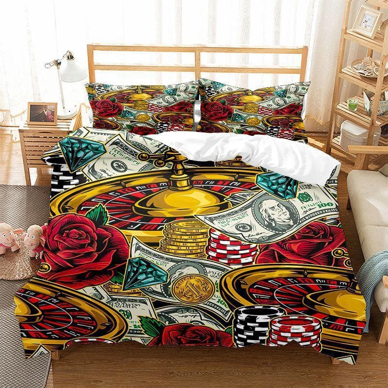Poker Bedding Set Clown Poker Cards Game Theme Duvet Cover Set Geometric Pattern Comforter Cover For Kids Adults Bedroom Decor EU single(135x200cm)