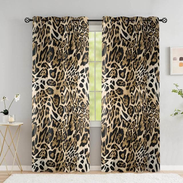 Animal Leopard Print Curtains Wild Animals Blackout Window Curtain Drapes Bedroom Kitchen Home Decor High Shading (70 %-90 %) W66 X H183cm X 2