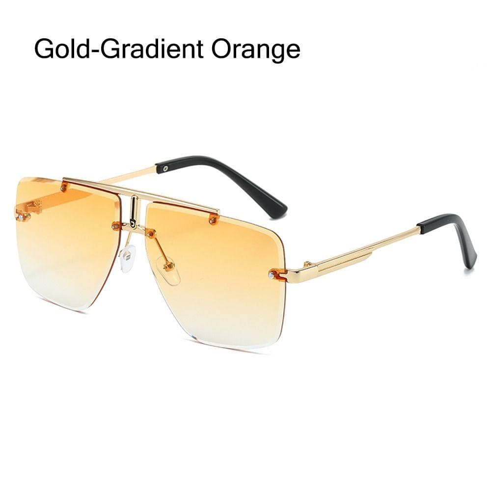 Oversized Double Bridge Sunglasses Frameless Square Frame Gradient Lens UV Protection Rimless Men's Shades