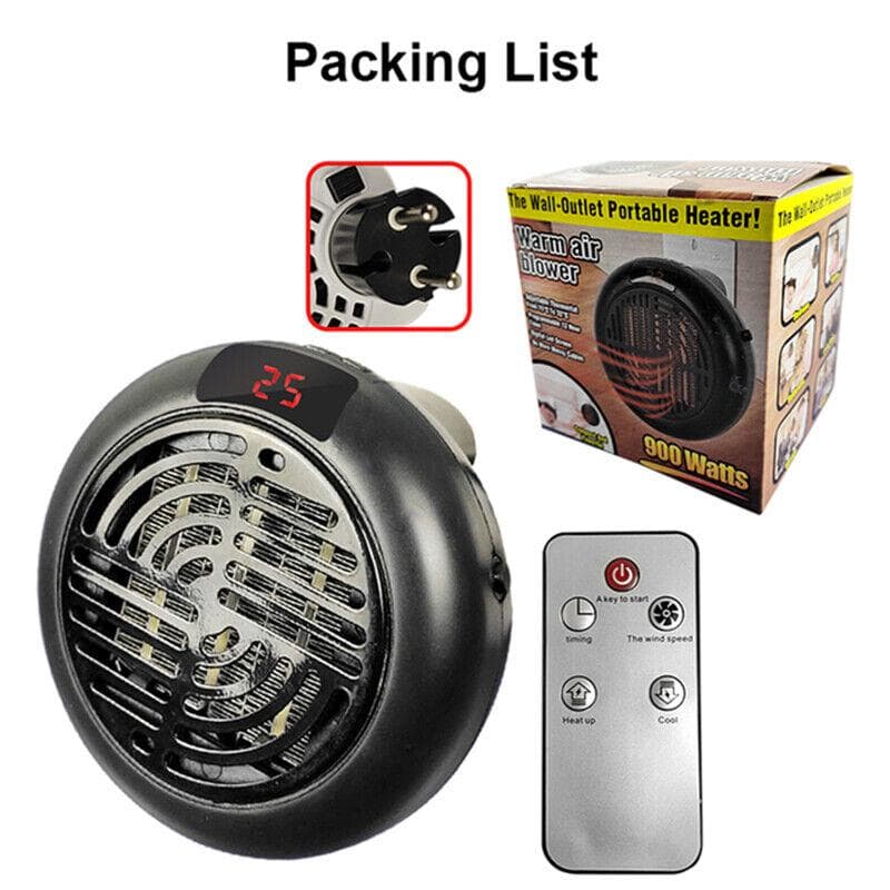 Winter Electric Heater 900W Fast Heating Household Wall Handy Heating Stove Radiator Mini Hands Warmer Machine Can Remote Control EU Plug black