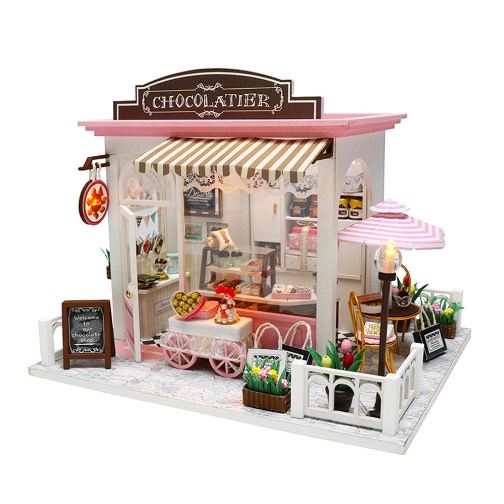 Dollhouse Miniature DIY Mini House Kit with Led Lights and Furniture for Gift Set style 1