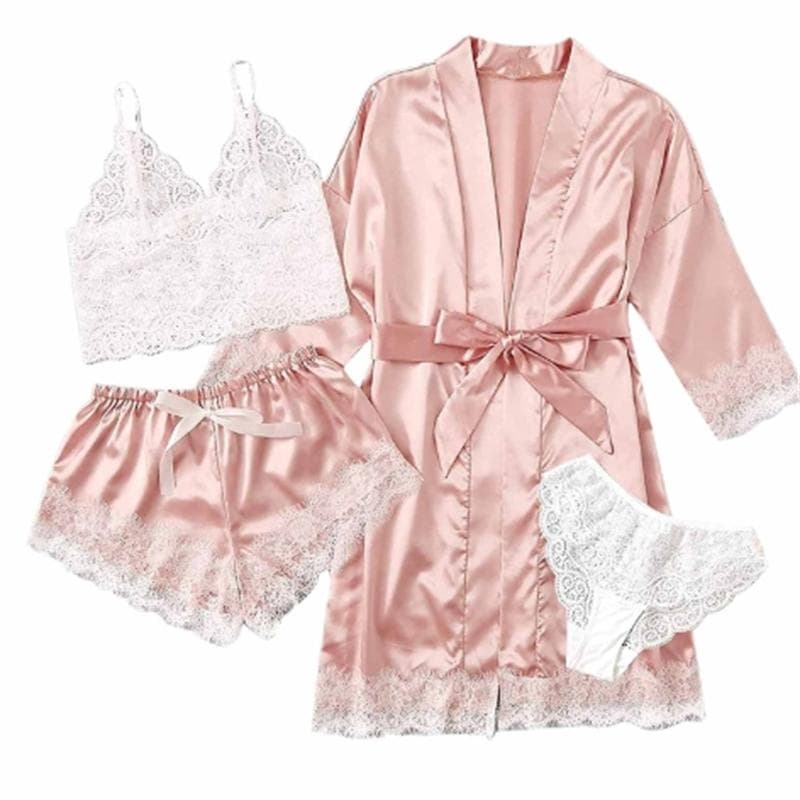 Summer Women's Pajamas Set Lace Four-piece Suspender Set Casual and Comfortable Pajamas 2XL