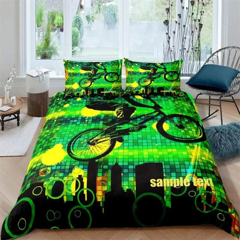Mountain Bike Bedding Set,Duvet Cover Comforter Bed Set Quilt Cover Pillowcase,King Queen Twin Size Boys Girls Adults 135x200cm 2pcs