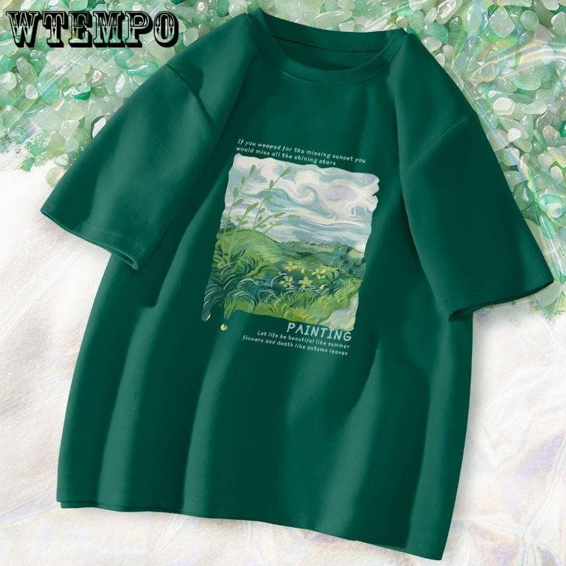 Women's Short-sleeved Printed T-shirt Cotton Solid Color Short-sleeved Niche Design Sense Tops S