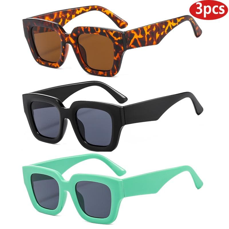 3pcs Women Large Square Sunglasses Fashion Colorful Frame UV400 Protection Outdoor Sports Thick Frame Sun Glasses