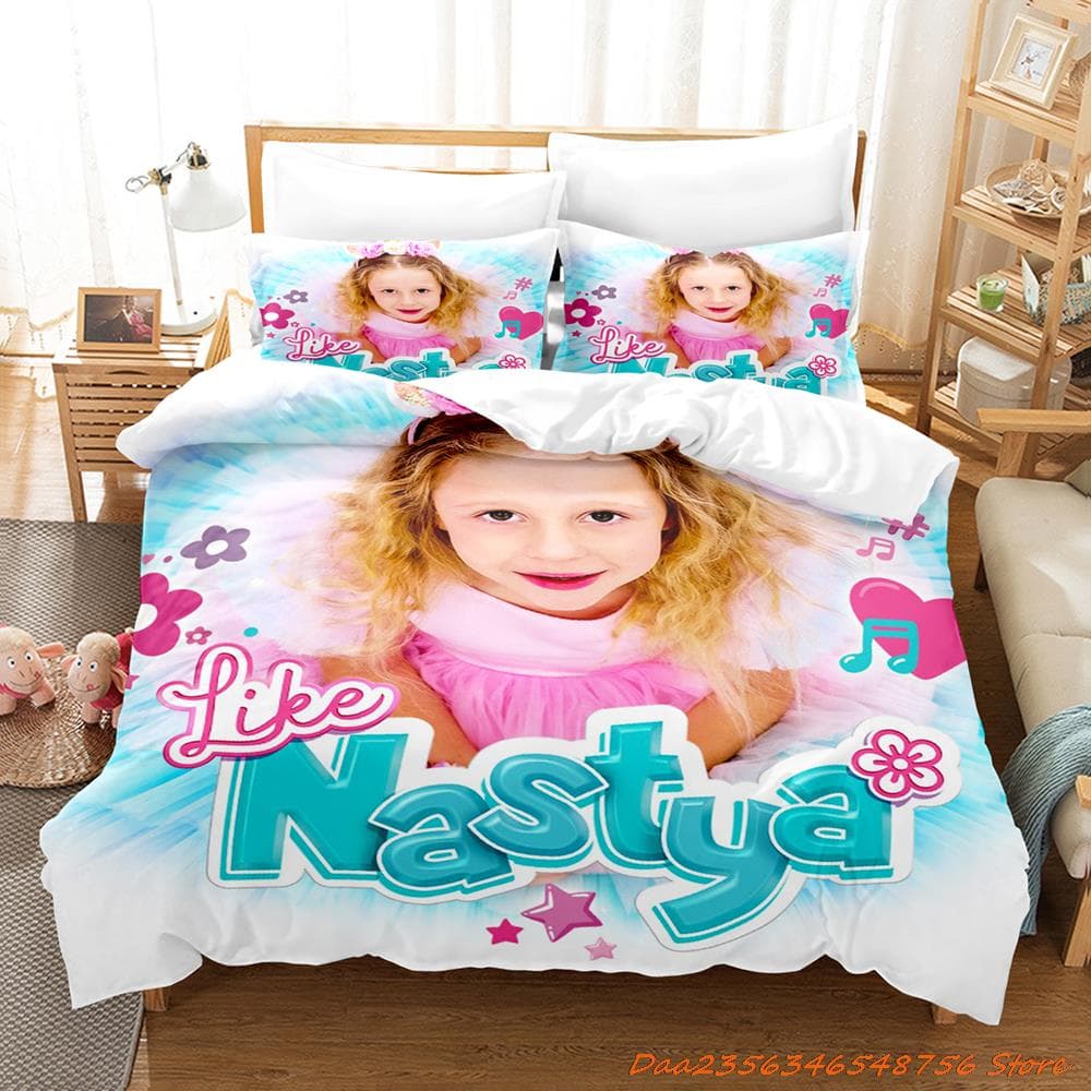 Like Nastya Bedding Set Single Twin Full Queen King Size Bed Set Aldult Kid Bedroom Duvetcover Sets 3D Anime Bed Sheet Set US Twin(172x218cm)