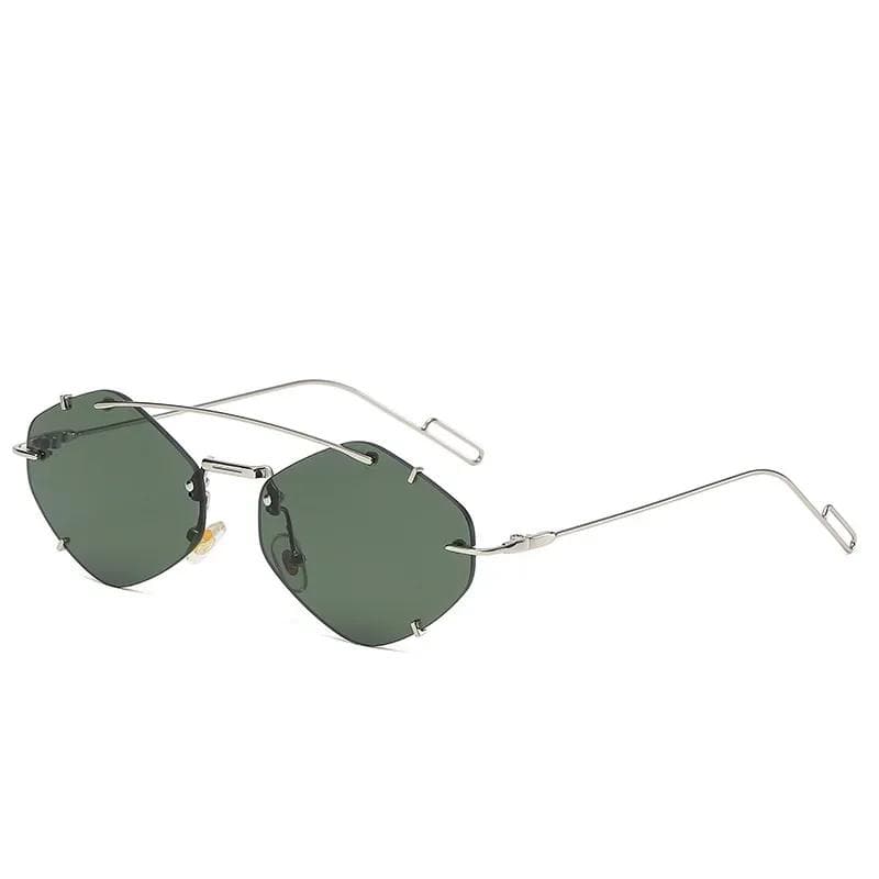 European American Ins Style Fashion Small Frame Metal Frameless Retro Travel Sunglasses UV400 Protection Silver