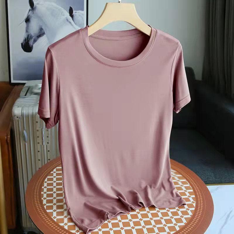 Women's Short-sleeved Modal Short-sleeved Loose T-shirt Solid Color Tops Round Neck Thin Section Bottoming Shirt 5XL purple