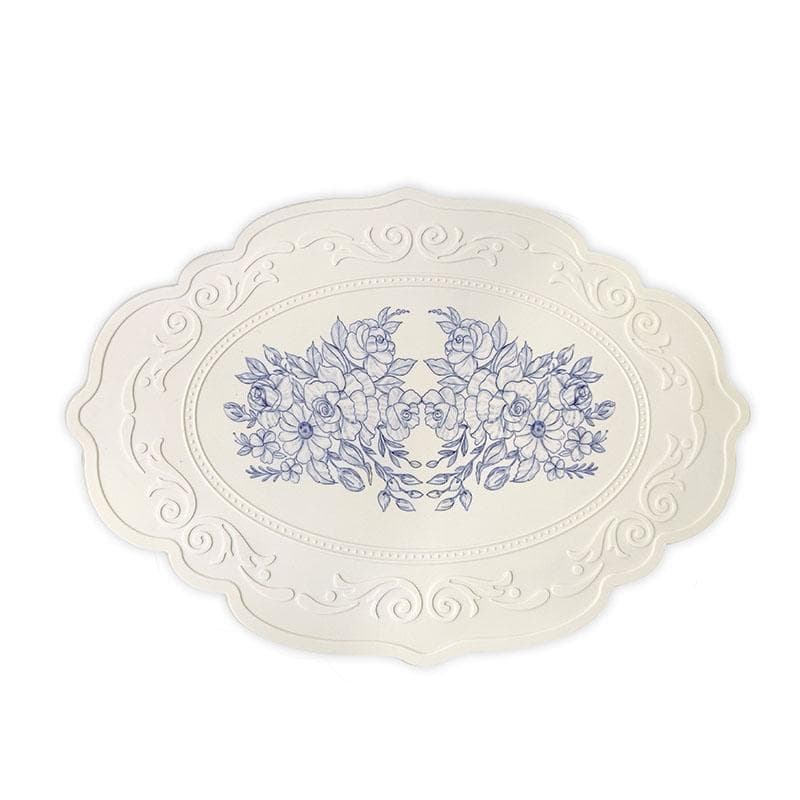 Silicone Carved Dining Mat Retro Pattern Table Mat Floral Placemat for Dining Table Kitchen Coffee Pad Tableware Mats Waterproof 43x30 cm ivory