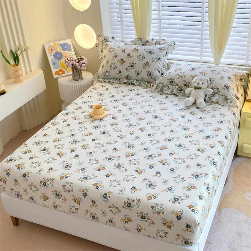 100% Cotton Fitted Sheet Floral Style Bed Cover Skin-Friendly Bedsheet 90/100/120/150/180Cm Bed Linen Sabanas (No Pillowcase) 90x200x25cm 1pc