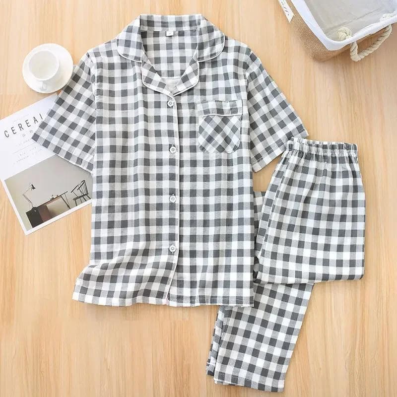 New Spring and Summer Pajamas Two-piece 100% Cotton Gauze Women's Short-sleeved Trousers Home Service Suit Cute and Thin XL
