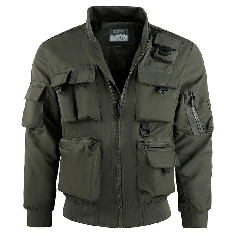 Pilot Jacket, Men's Baseball Jacket, Functional Multi Pocket Jacket, European and American Submachine Jacket, Workwear Top XL army green