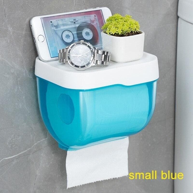 Bathroom Toilet Paper Towel Holder Wall Mount Plastic WC Toilet Paper Holder with Storage Shelf Rack Paper Storage Box S blue