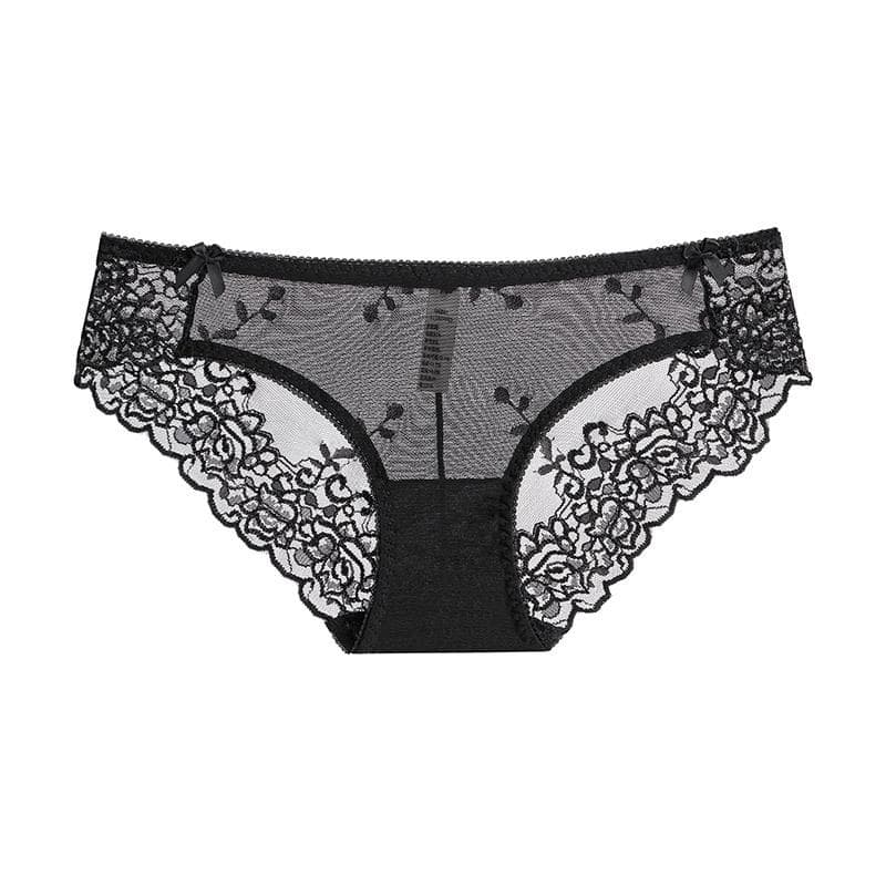 Women Underwear Sexy Panties Lace Low Waist Seamless Briefs XL black