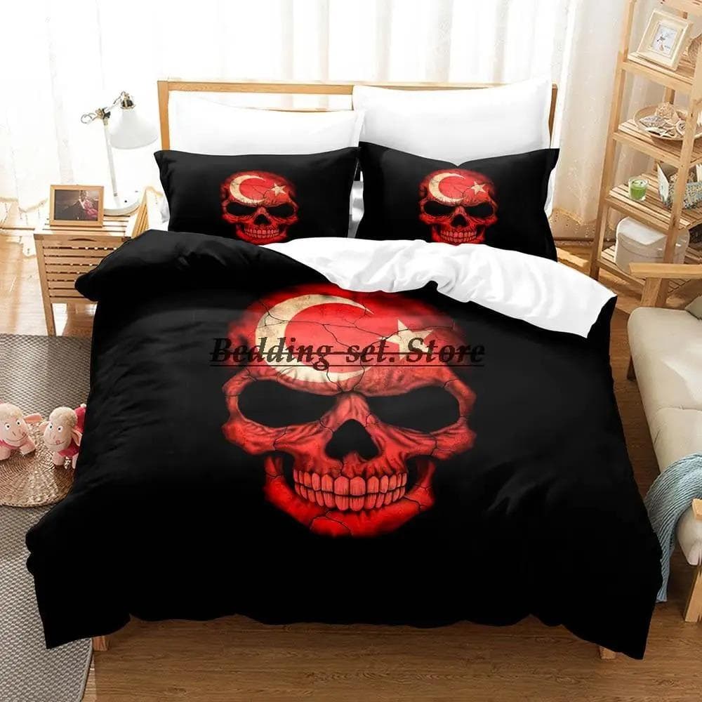 Turkey Flag Bedding Set Single Twin Full Queen King Size Bed Set Aldult Kid Bedroom Duvetcover Sets 3D Print Anime Bed Sheet Set US Full 200x230cm
