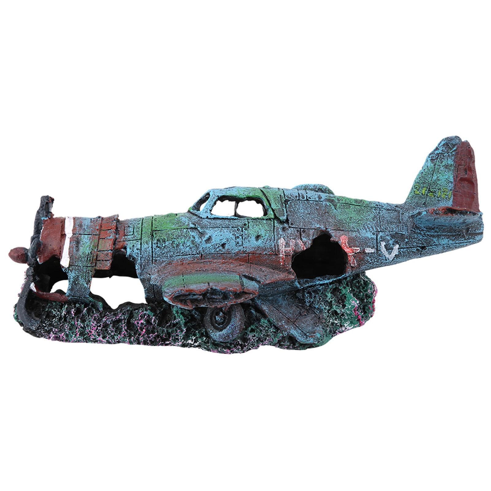 Artificial Damaged Plane Aquarium Fish Tank Ornament Landscape Decoration Decor