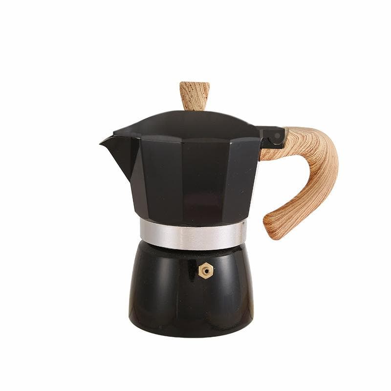 Aluminum Coffee Pot with Wood Grain Handle Moka Coffee Pot Outdoor Portable Coffee Maker Tool Matte 150ml matte black
